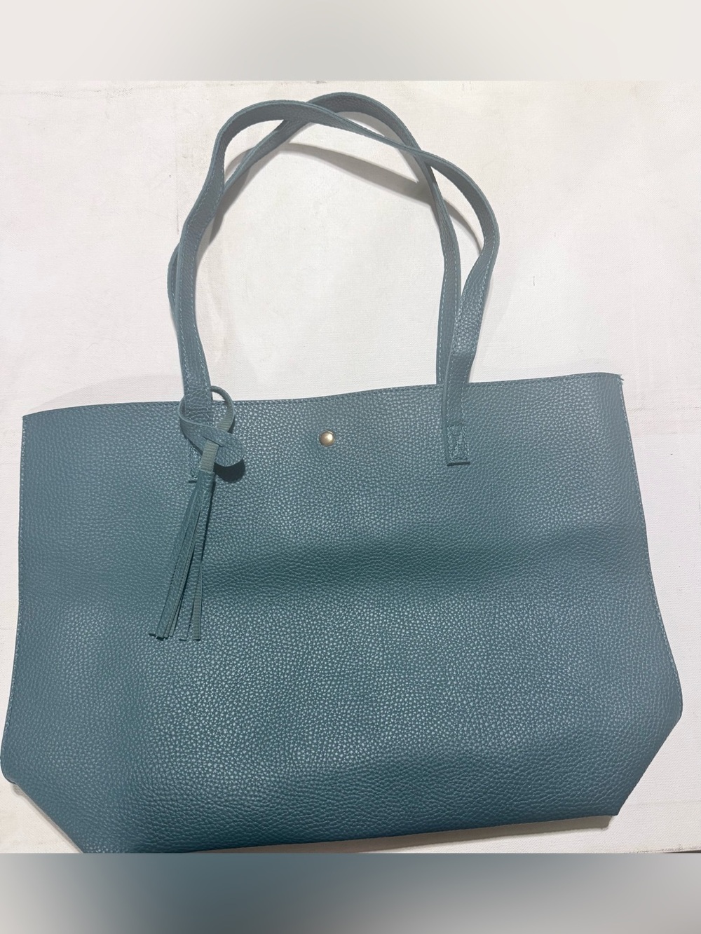 Pebbled Teal Tote Bag with Tassel Accent